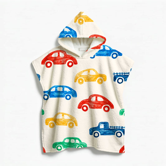 Kids Poncho Towel Cars