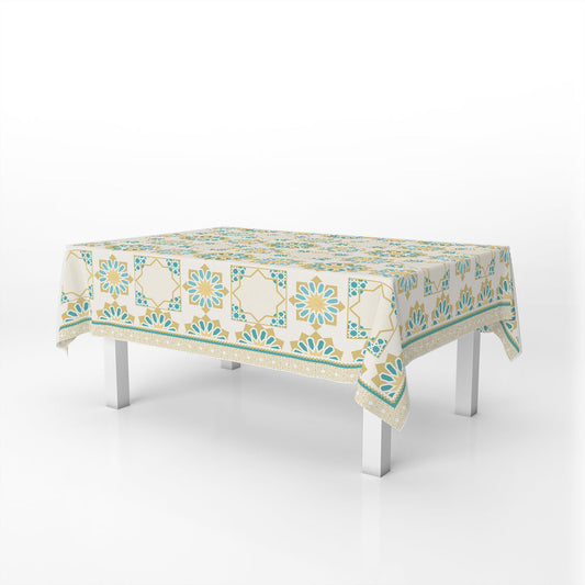 rectangular Table Cover Islamic art Gold & Teal